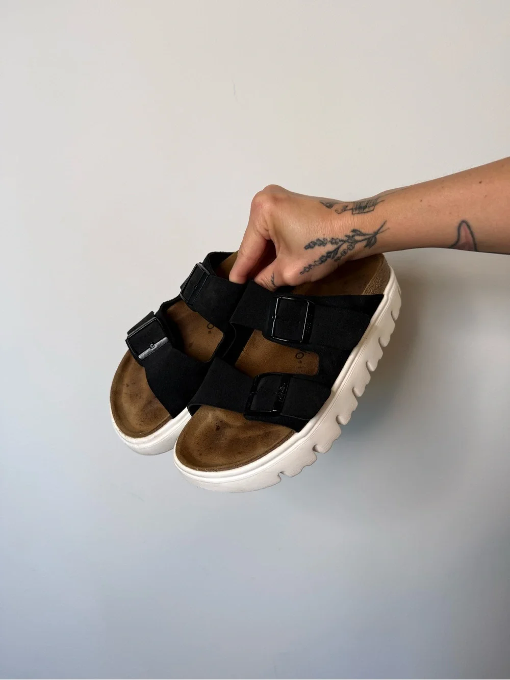 Chunky black suede Papillio Birkenstocks, white platform sole  - women’s 39